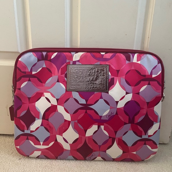 COACH Pink/Purple Geometric Padded Laptop Sleeve - Picture 1 of 6